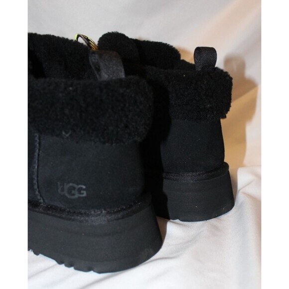 UGG FUNKARRA CUFF SUEDE SHEEPSKIN PLATFORM SHOE BOOTS WOMEN BLACK - Picture 7 of 8